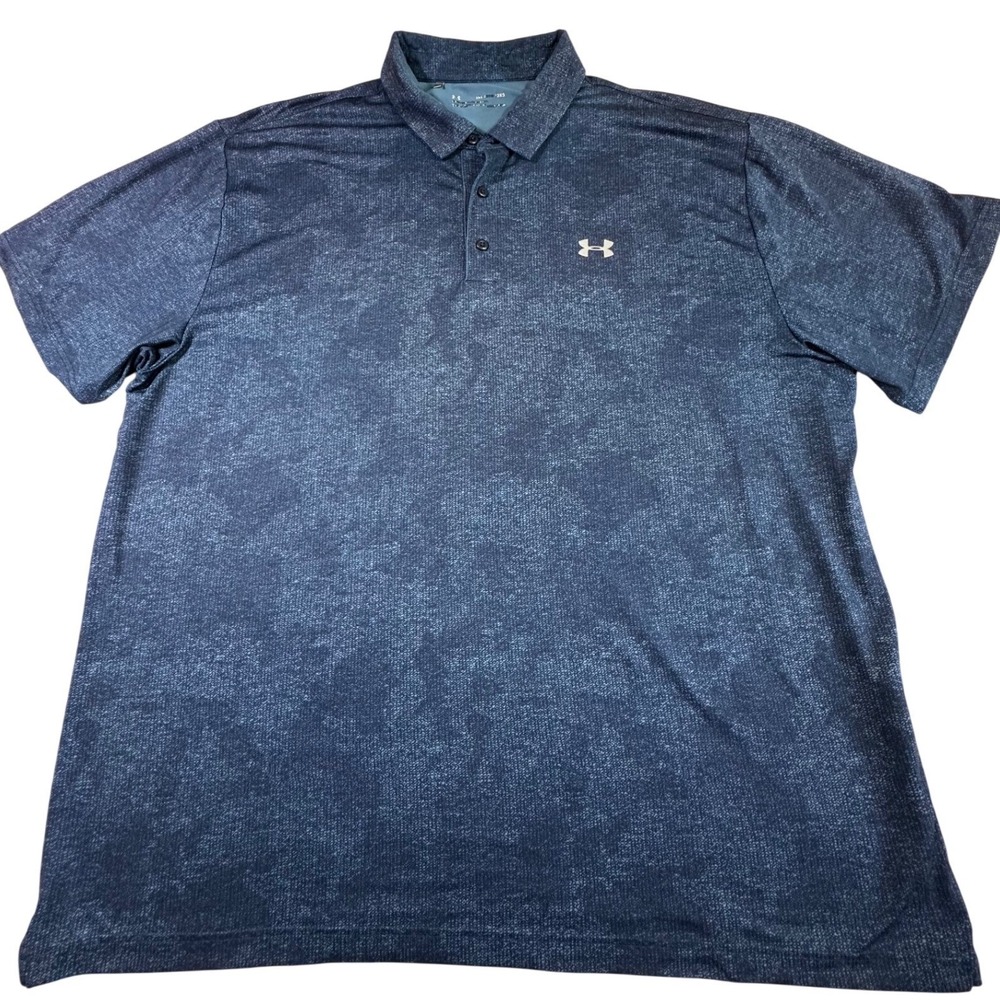 Under Armour Mens 3XL Blue Heathered HeatGear Short Sleeve Golf Polo Shirt